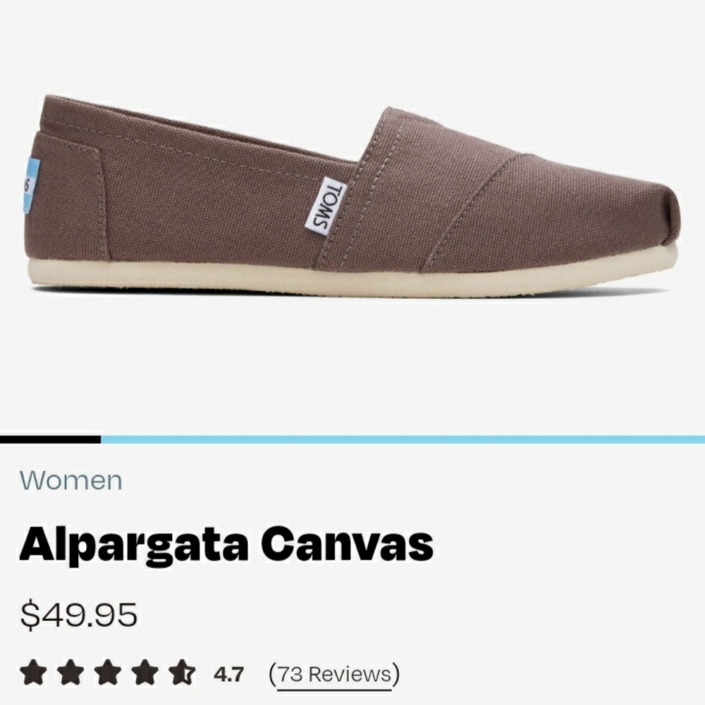 Tom's Alpargata Canvas, size 7W, color Ash